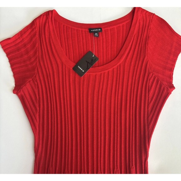 torrid Dresses & Skirts - Torrid Red Ribbed Short Sleeve Sweater Skater Dress NWT Size 00‎ 10724865